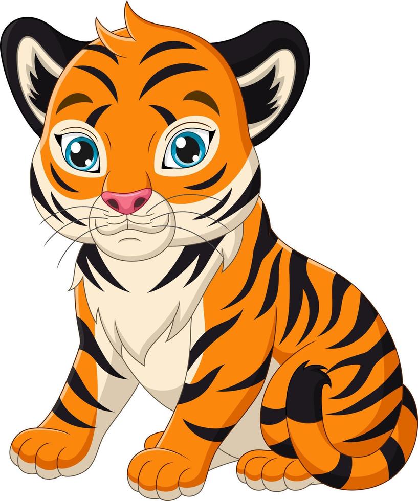 Cute baby tiger cartoon on white background vector