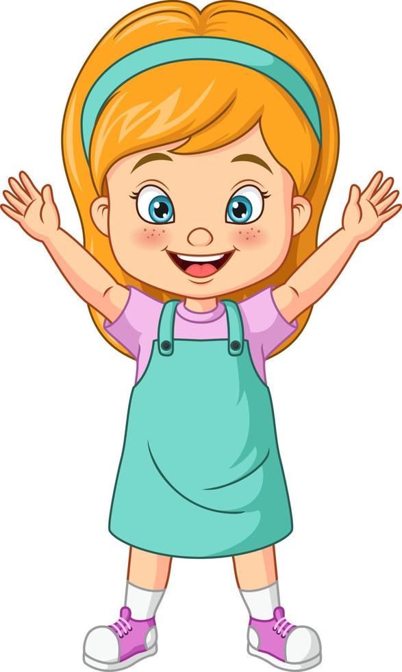 Cartoon little girl in dressed waving hand vector