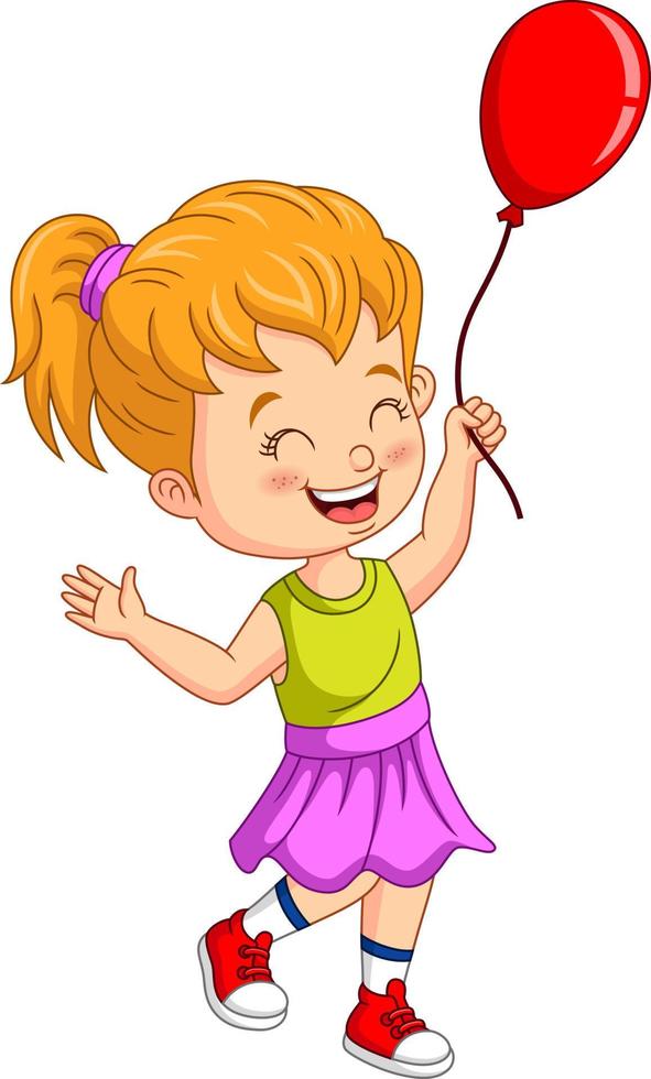 Cartoon little girl holding red balloon vector