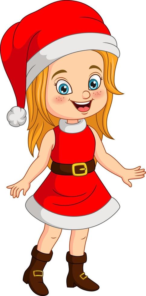 Cartoon little girl wearing santa claus costume posing vector