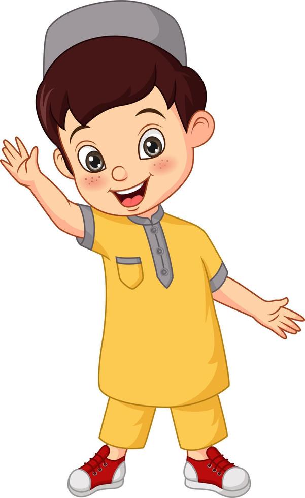 Happy muslim boy cartoon on white background vector