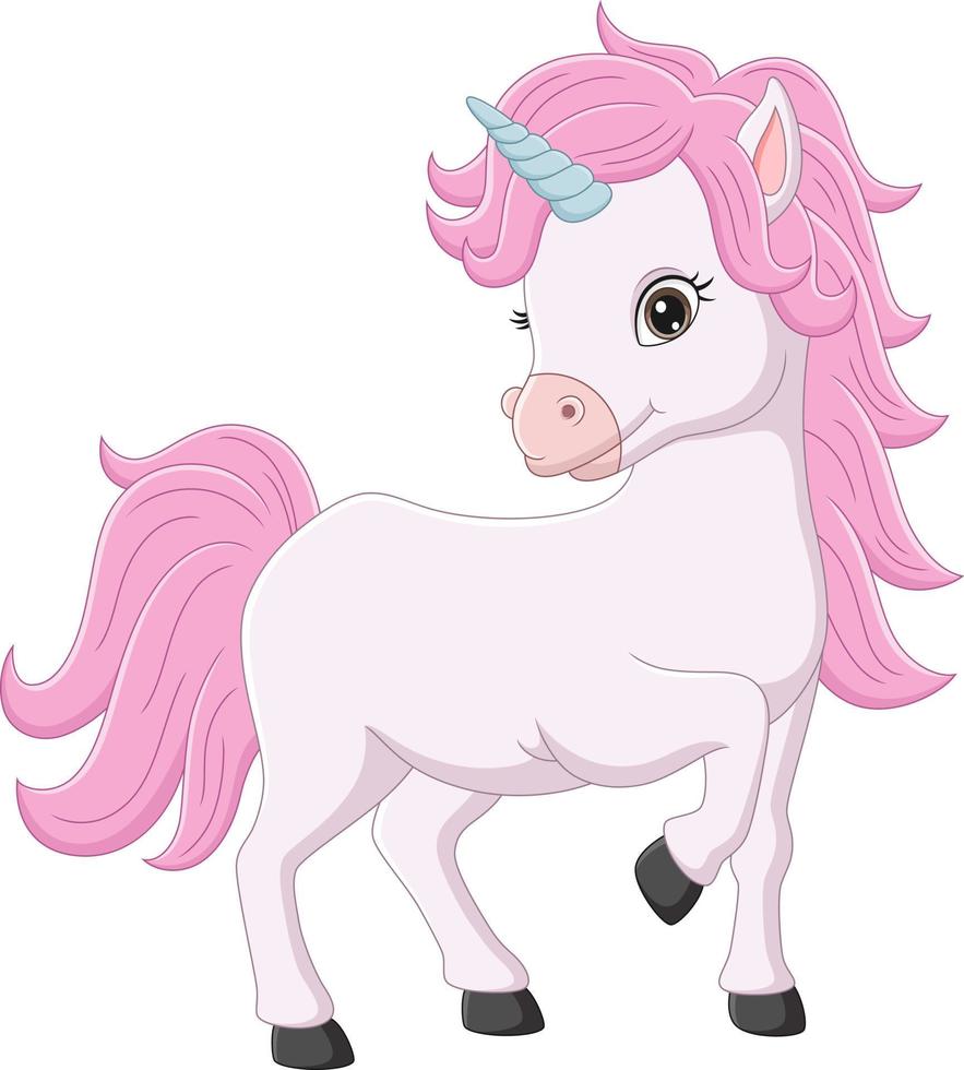 Cute little pink unicorn cartoon vector