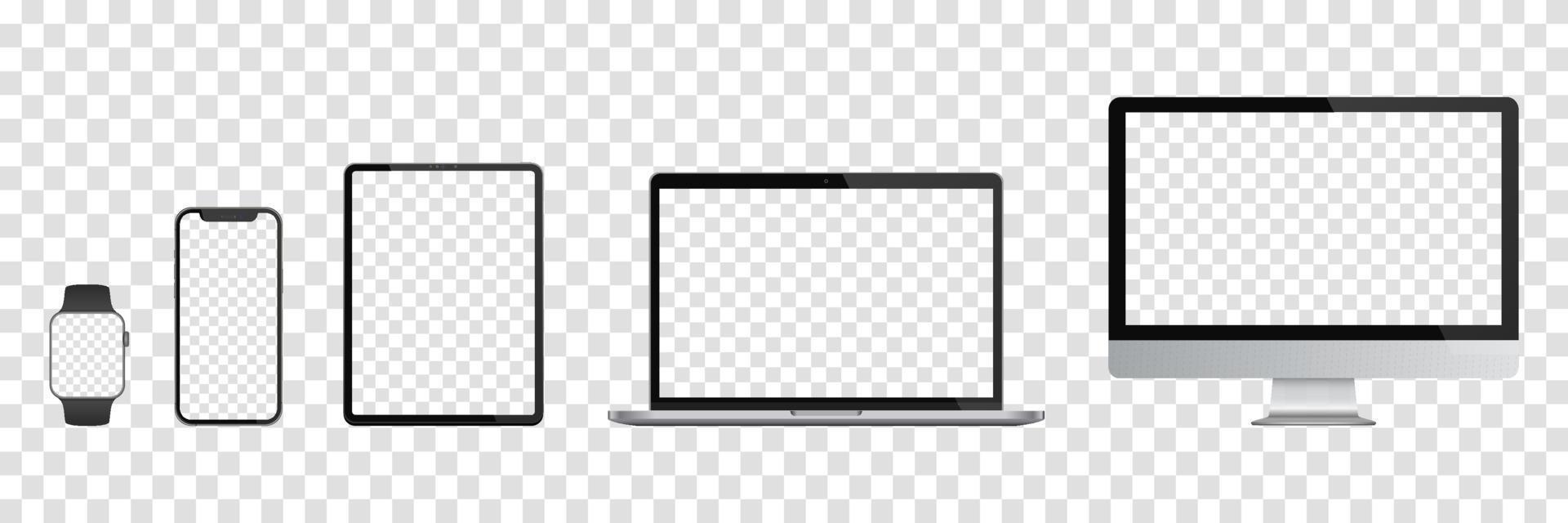 Realistic set of Monitor, laptop, tablet, smartphone, smartwatch. Vector illustration