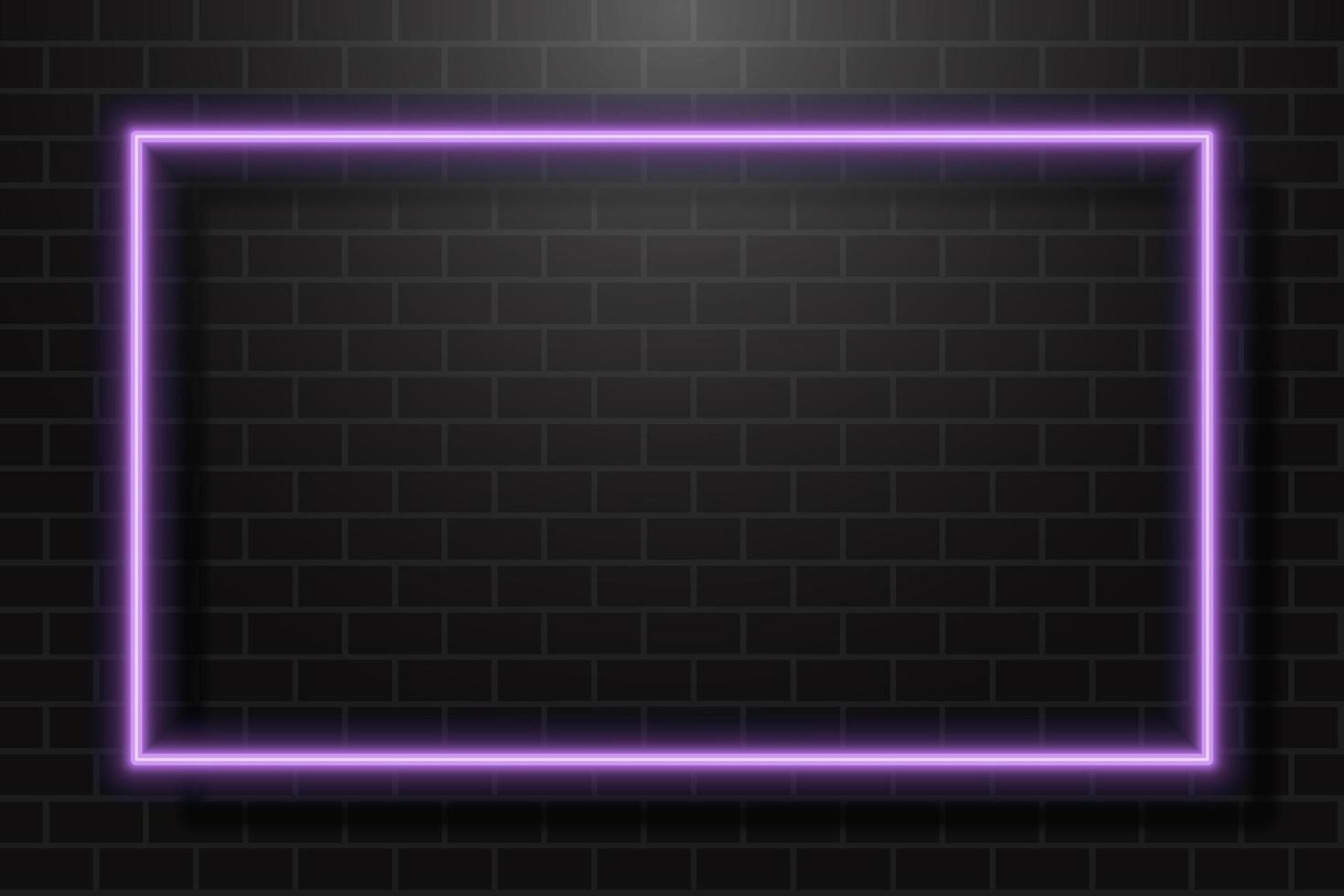 Neon Glowing Rectangle Frame for Banner on Dark Empty Grunge Brick Background vector