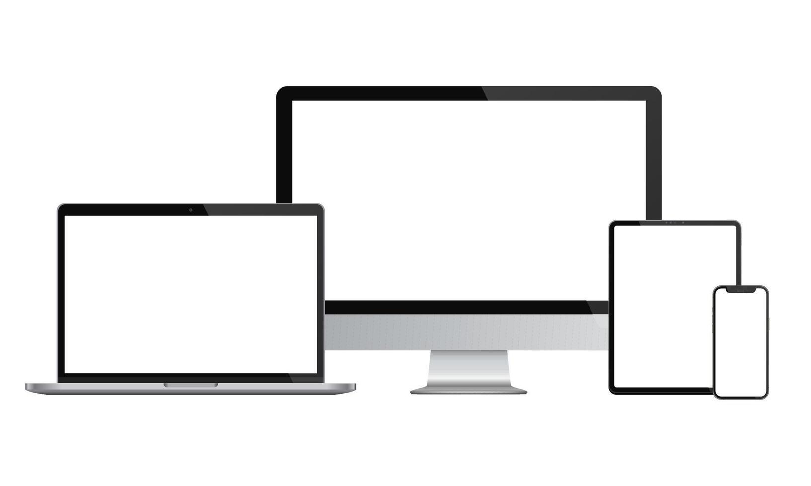 maqueta de la pantalla del dispositivo. teléfono inteligente, tableta, computadora portátil y monitor, con pantalla en blanco para su diseño. eps10 vectoriales vector