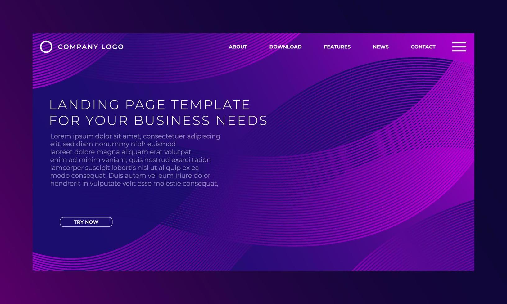 Landing page template with modern wave curve for business website design. Eps10 vector illustration