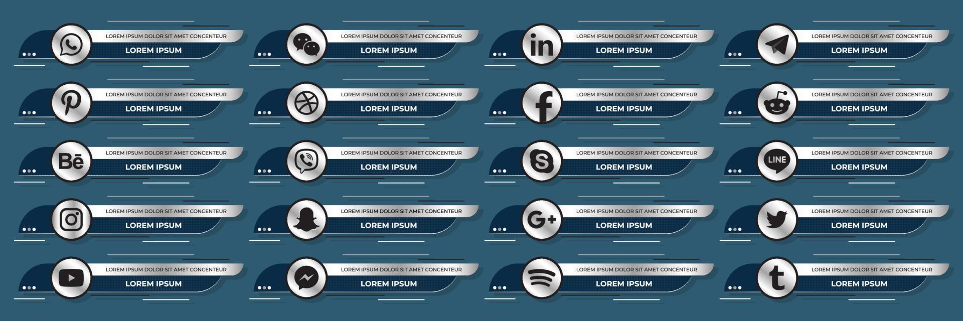 Silver social media web lower third banners template design. Vector illustration