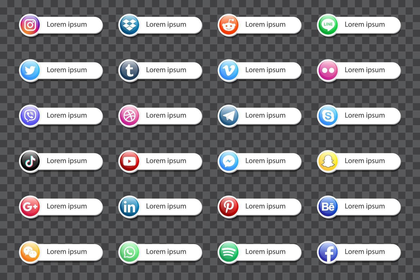 Set popular social media icons. Facebook, instagram, twitter, youtube, pinterest, behance, google plus, linkedin, whatsapp, snapchat and many more. Editorial vector