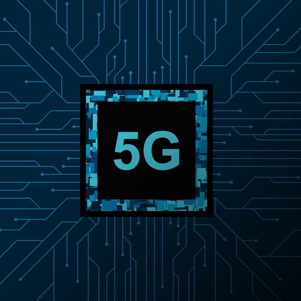 5G network processor illustration. Mobile wireless internet of next generation. Futuristic micro chip vector
