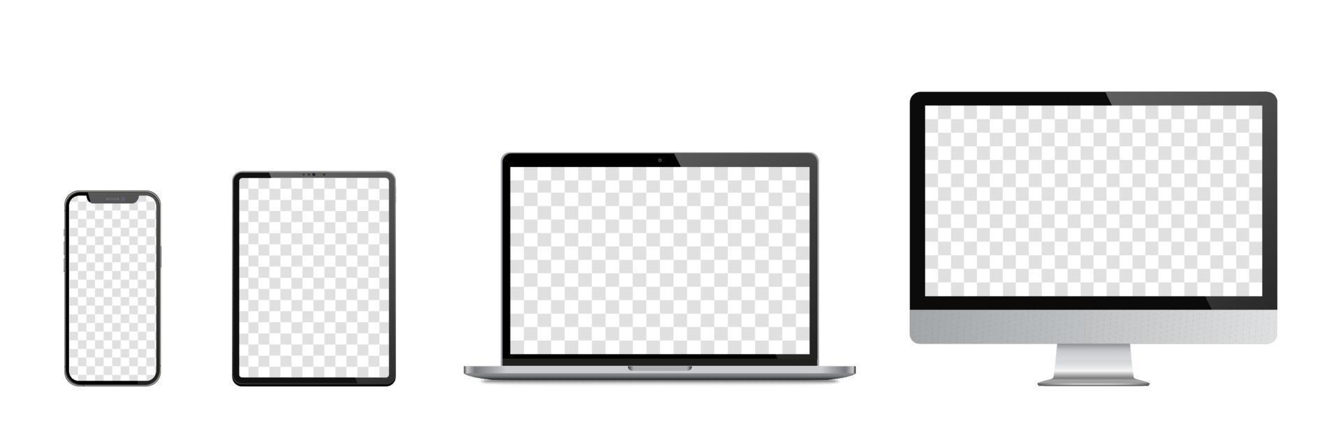 Realistic set of Monitor, laptop, tablet, smartphone. Vector illustration