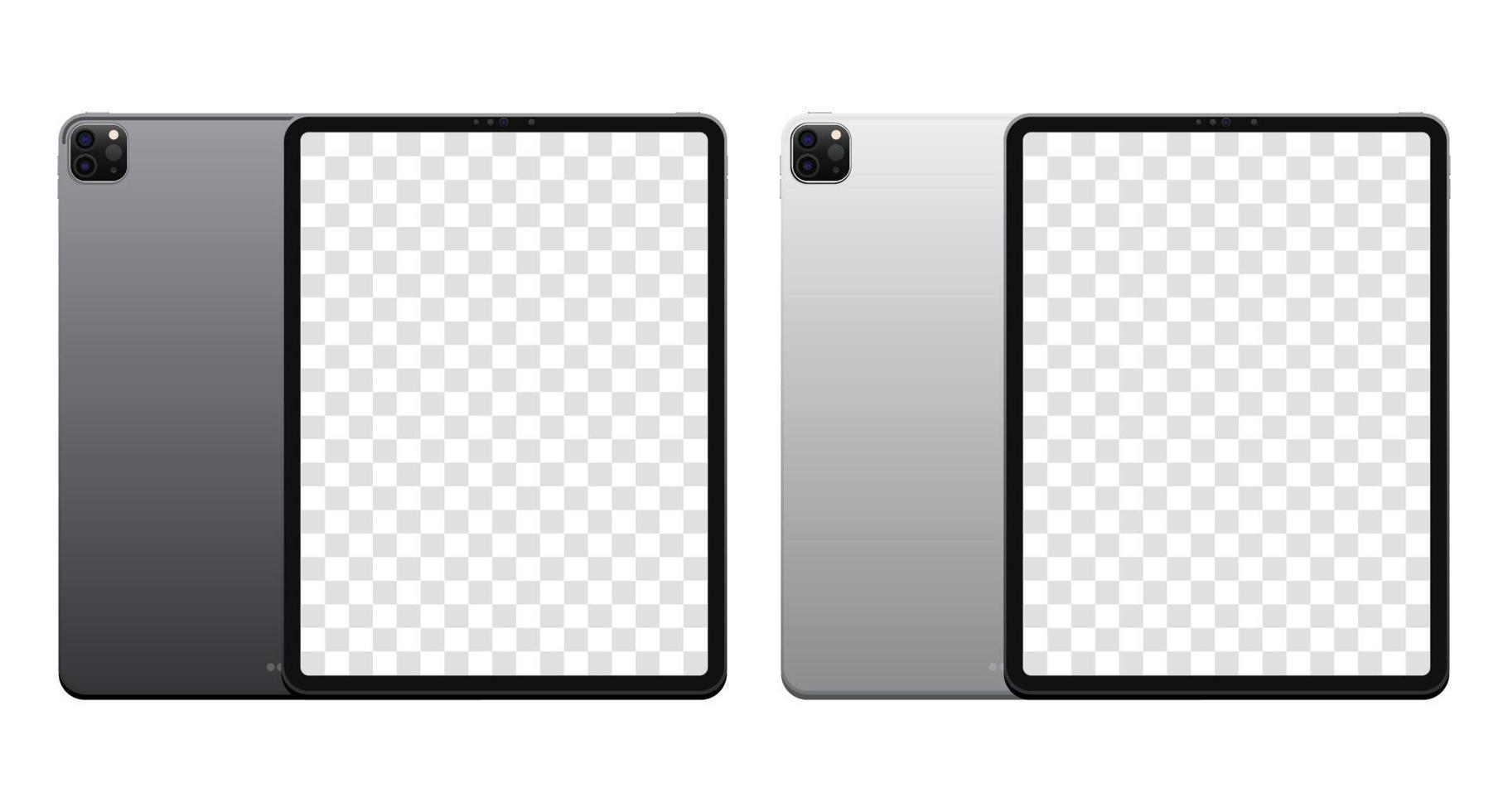 Front and back side tablet. Mockup screen tablet with blank screen. Realistic vector illustration. EPS10