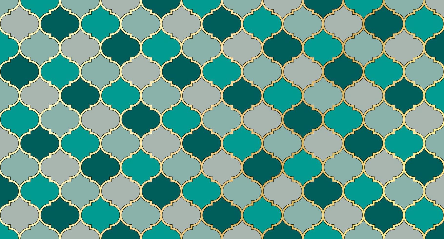 Turkish Mosque Window Vector Seamless Pattern. Ramadan mubarak muslim background. Traditional ramadan kareem mosque pattern with gold grid mosaic. Islamic window grid design of lantern shapes tiles