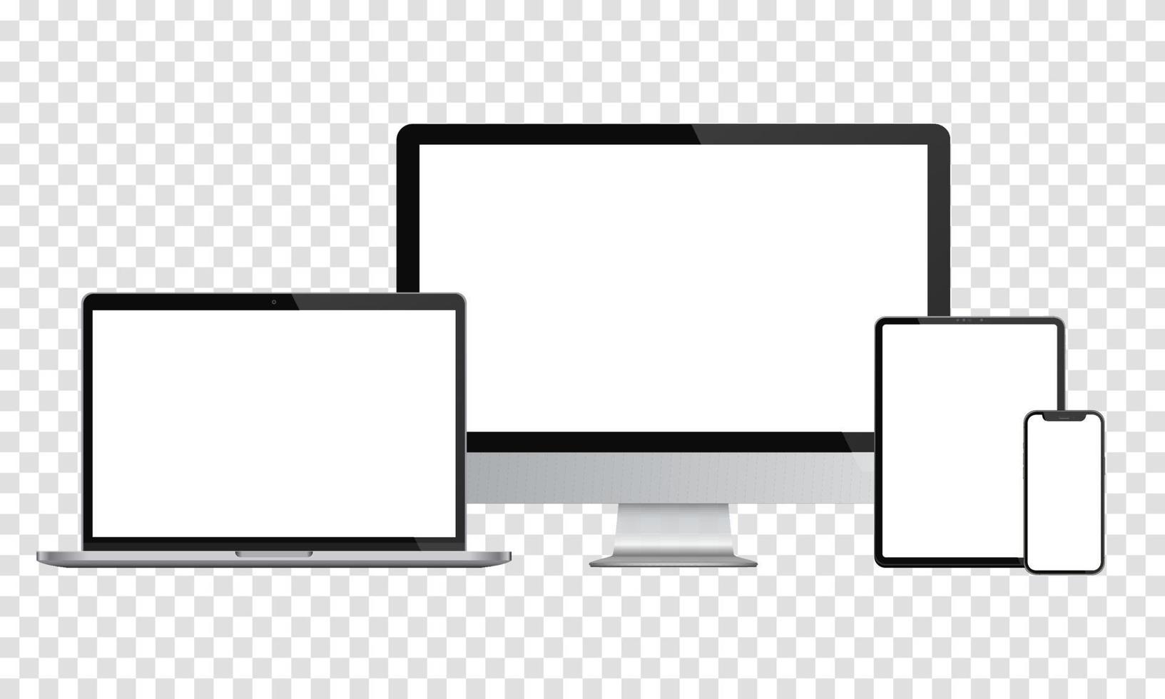 Device screen mockup. Smartphone, tablet, laptop and monitor, with blank screen for you design. Vector EPS10