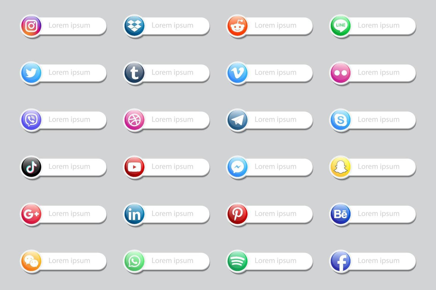 establecer iconos de redes sociales populares. facebook, instagram, twitter, youtube, pinterest, behance, google plus, linkedin, whatsapp, snapchat y muchos más. editorial vectorial vector