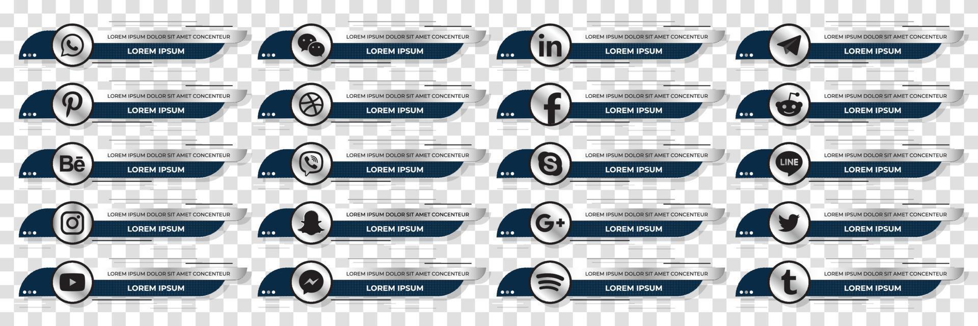 Silver social media web lower third banners template design. Vector illustration