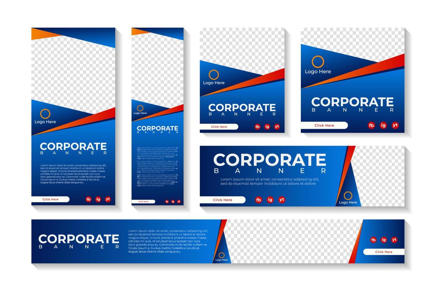Set of modern web banners of standard size with a place for photos. Set banners template. EPS 10. Vector illustration