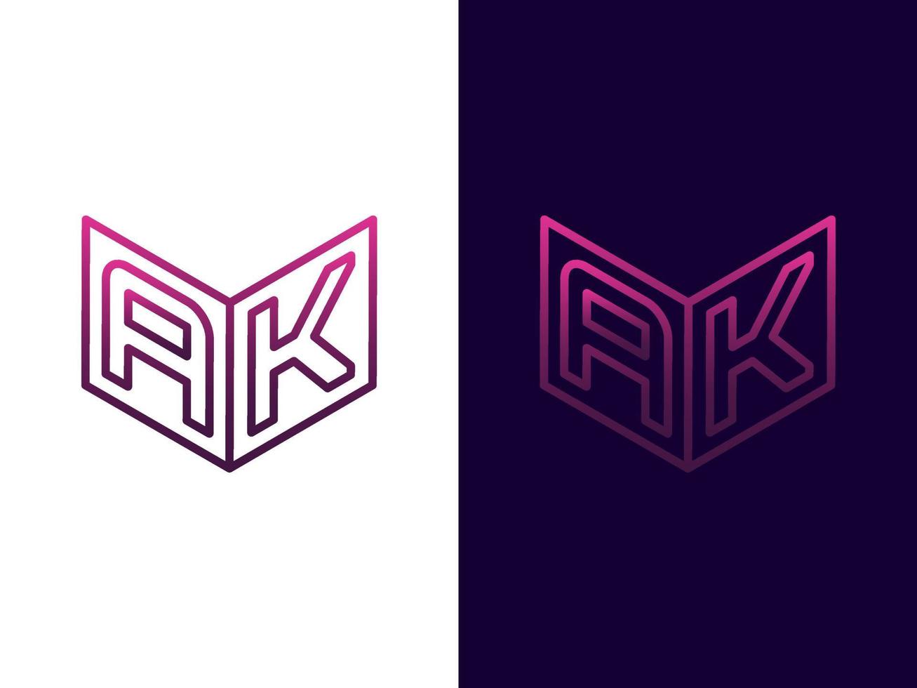 Initial letter AK minimalist and modern 3D logo design vector