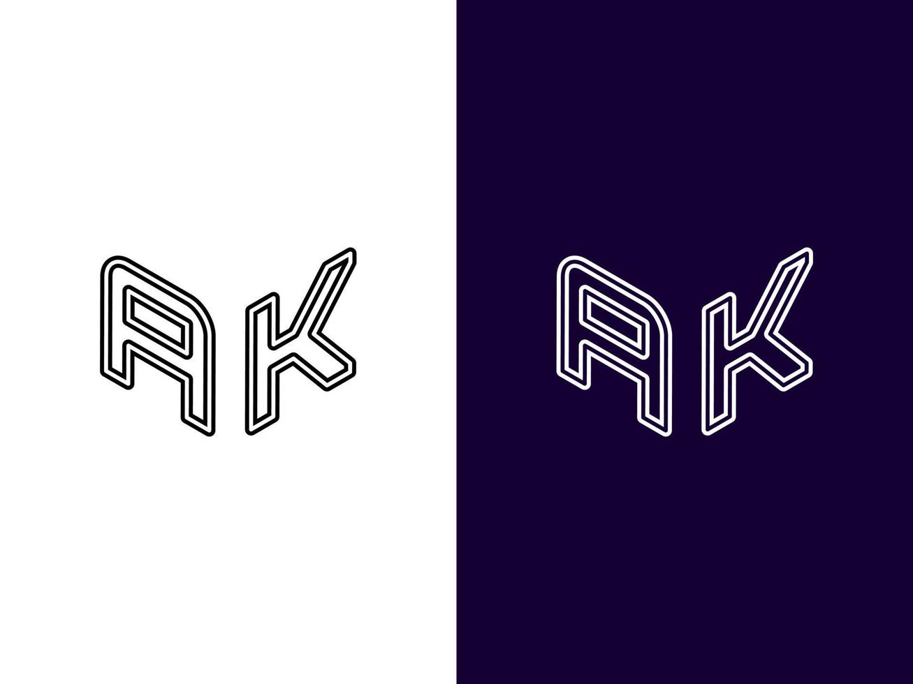 letra inicial ak diseño de logotipo 3d minimalista y moderno vector