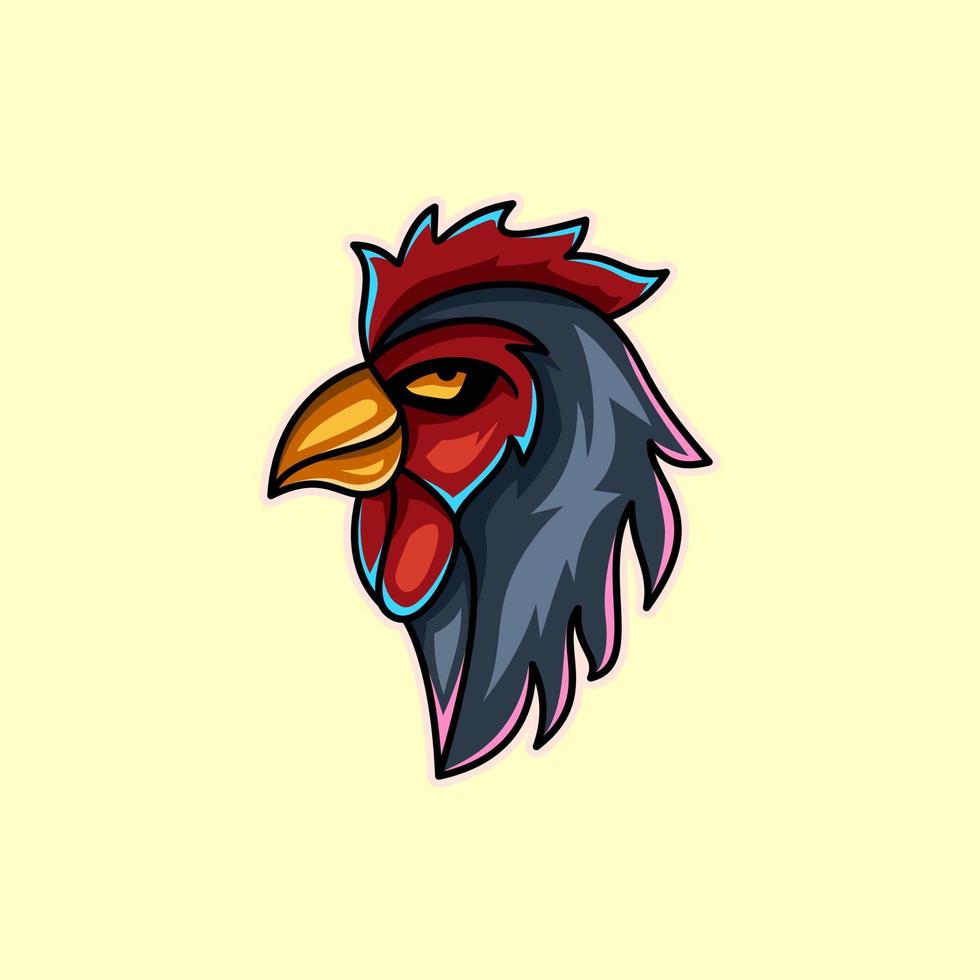 gallo en fondo blanco, diseño de logotipo de vector de dibujos animados editable