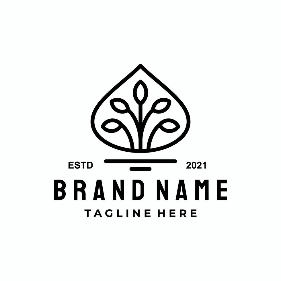 water drop combination and leaf tree , with line art style ,vector logo design, can you editable as you wish vector