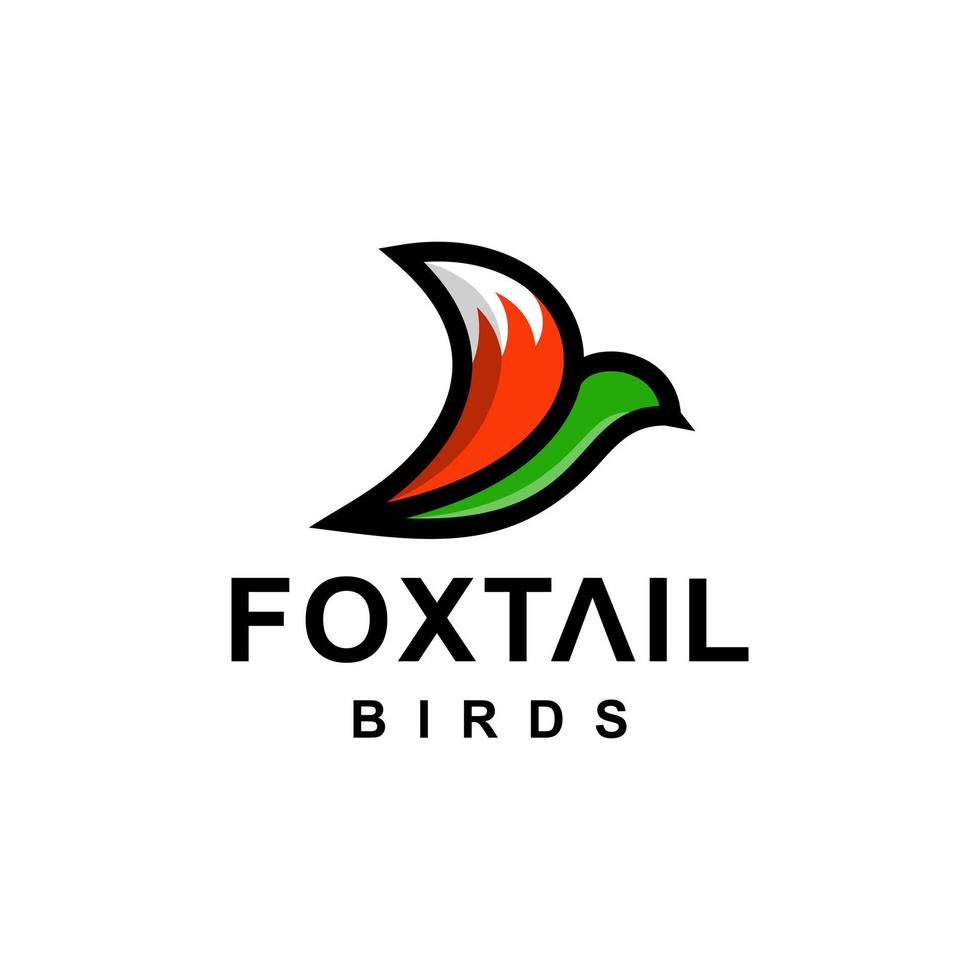combinación de cola de zorro con pájaros con estilo minimalista plano en fondo blanco, diseño de logotipo de plantilla vectorial editable vector