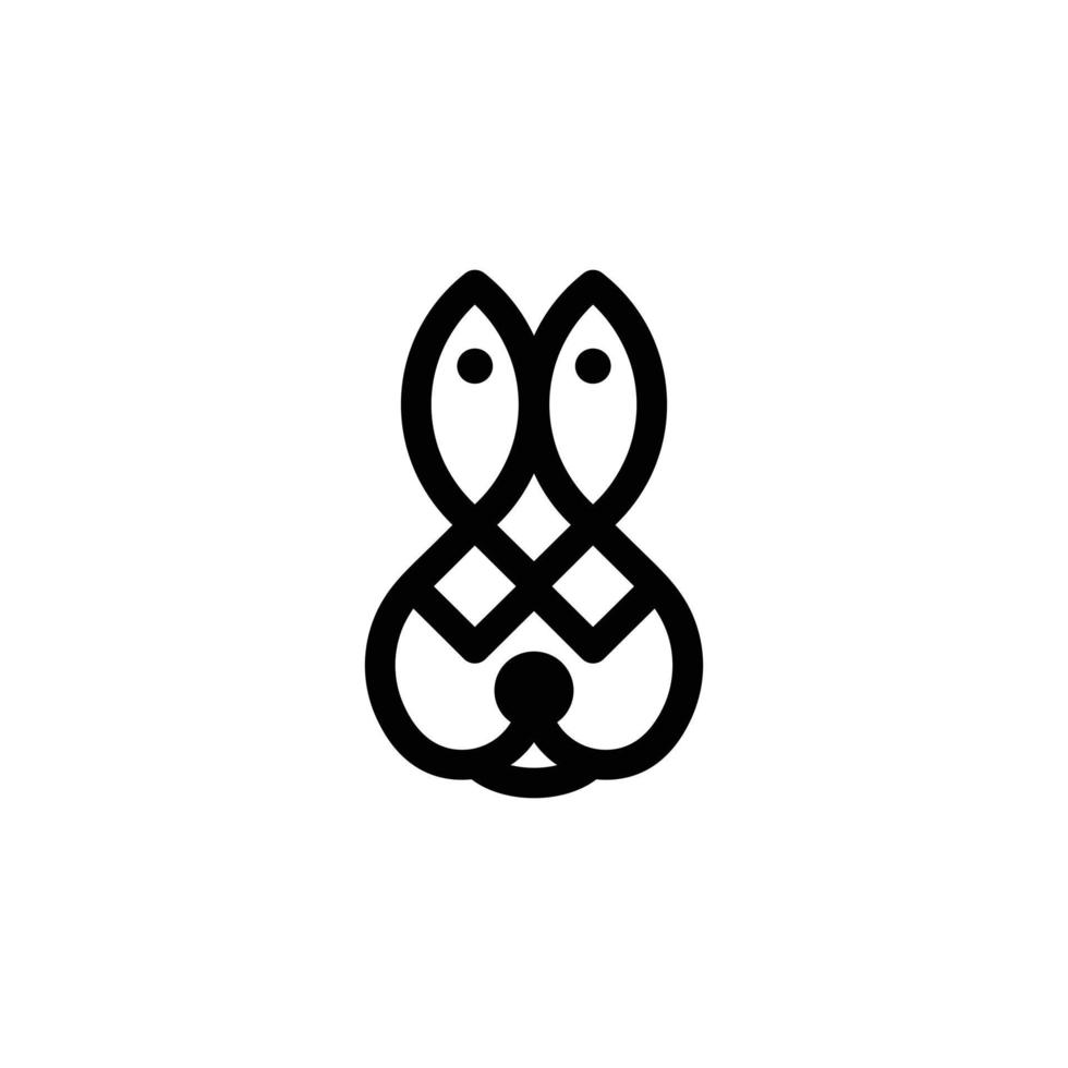 Combinación de logo de doble significado de atún y conejo con arte de línea de estilo vector