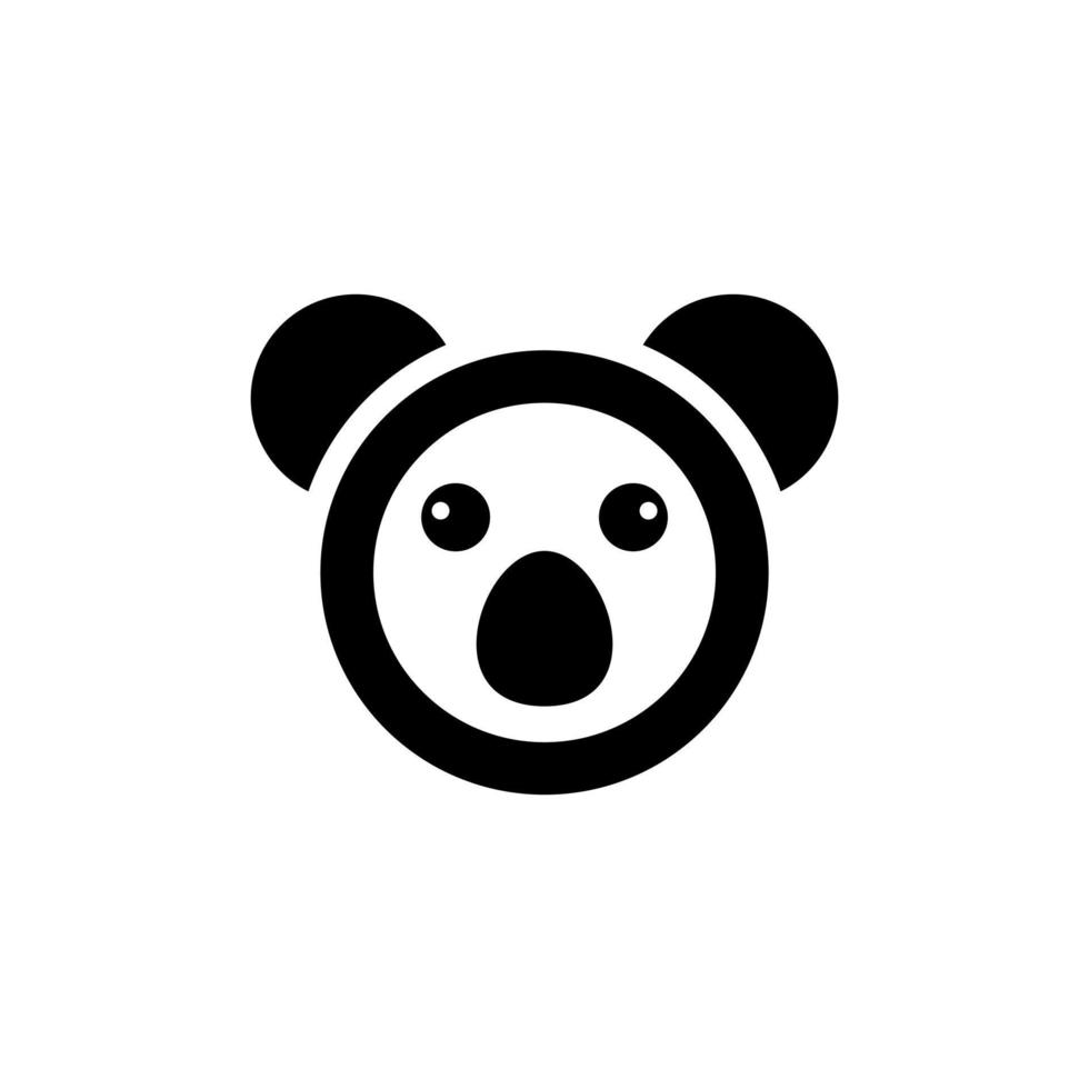 diseño de logotipo vector cara redonda koala con estilo plano minimalista en color blanco y negro