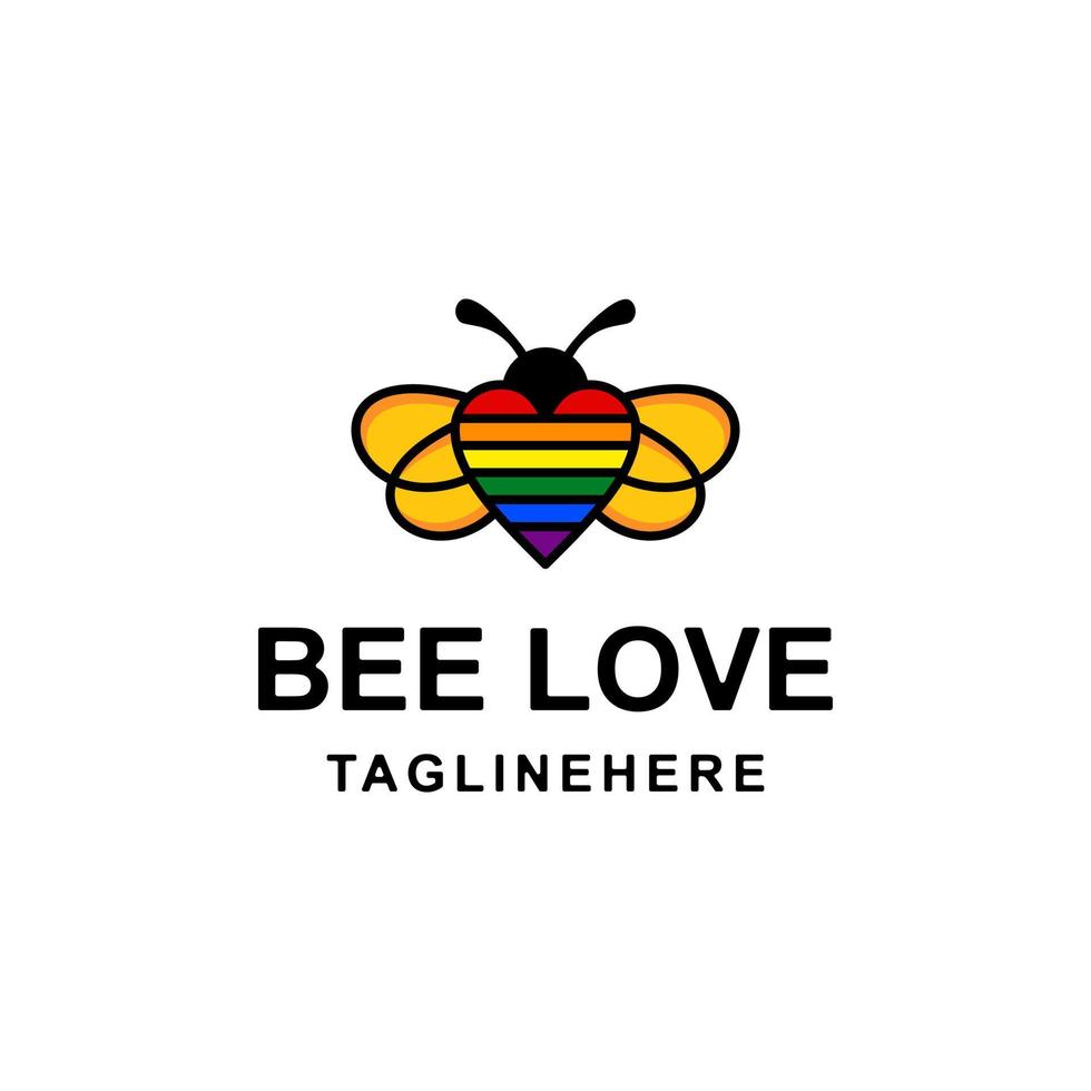 diseño de logotipo de vector de mascota simple de combinación de doble significado abeja y amor a todo color