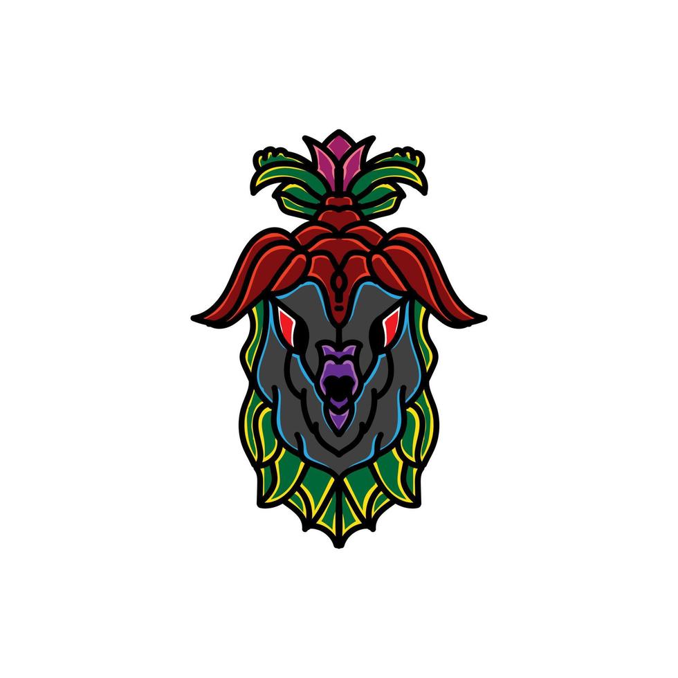 Goat design with leaf ornaments in abstract style vector