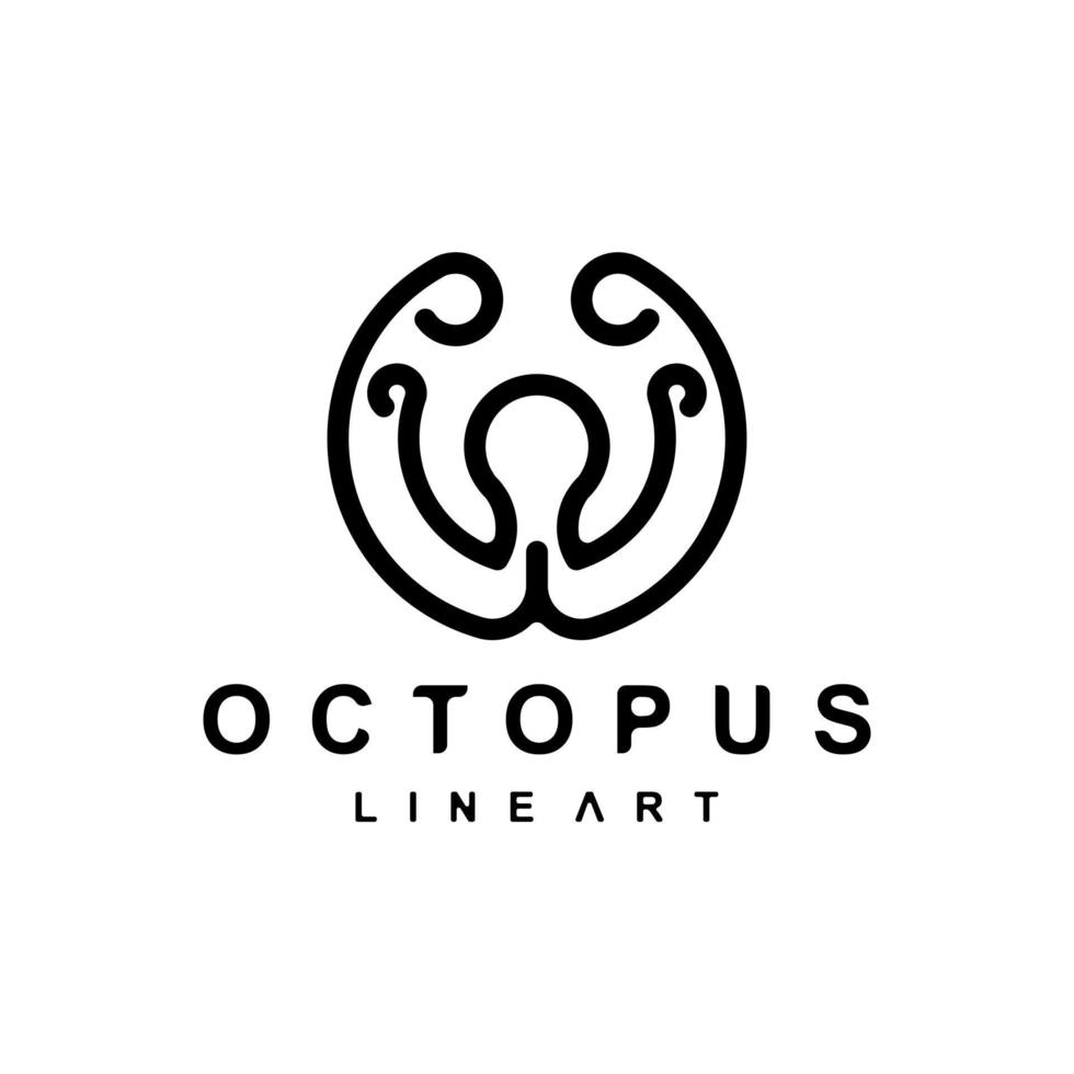 Octopus black with line art style in background white ,vector logo design editable vector