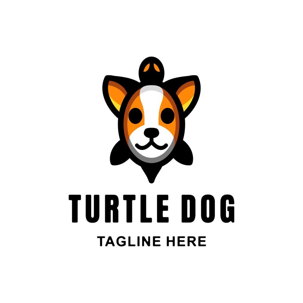 Simple Vector Mascot Cartoon Logo Design of Dual Meaning Combination Dog and Turtle