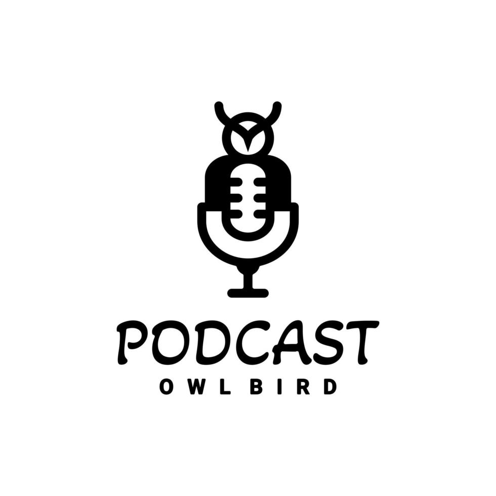 combinación de diseño de logotipo de doble significado de podcast de micrófono y pájaro búho vector