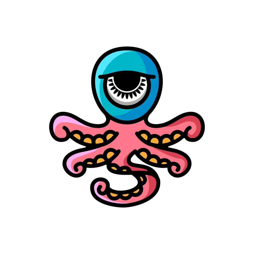 diseño de logotipo de vector de mascota simple combinación de pulpo y un ojo