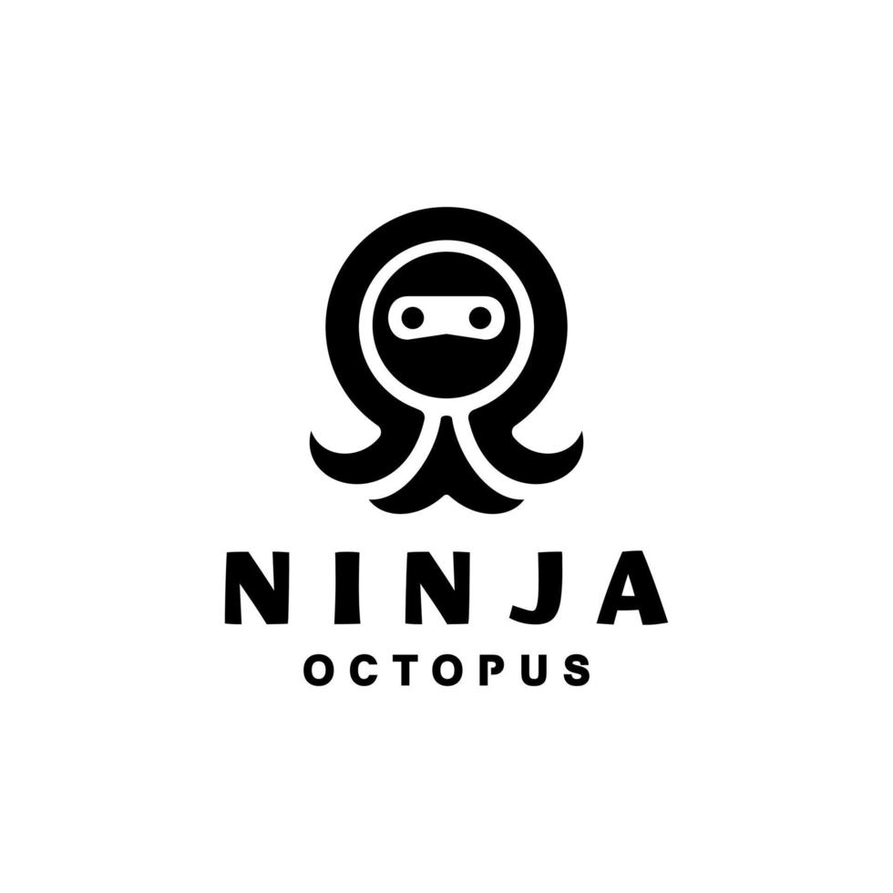 Combination Face Ninja and octopus with flat minimalist style in white background , template vector logo design editable