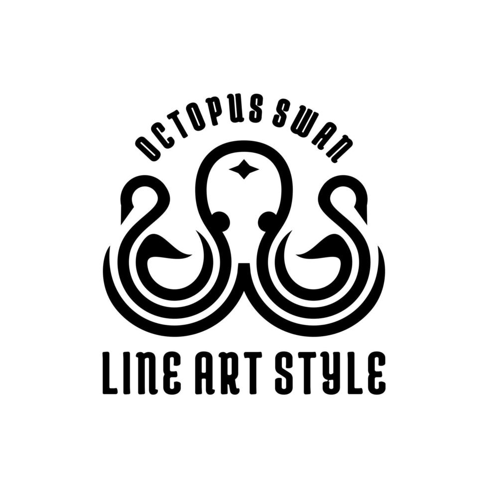 Combination swan and octopus with line art style in white background , template vector logo design for ,t shirt ,tattoo ,etc,editable