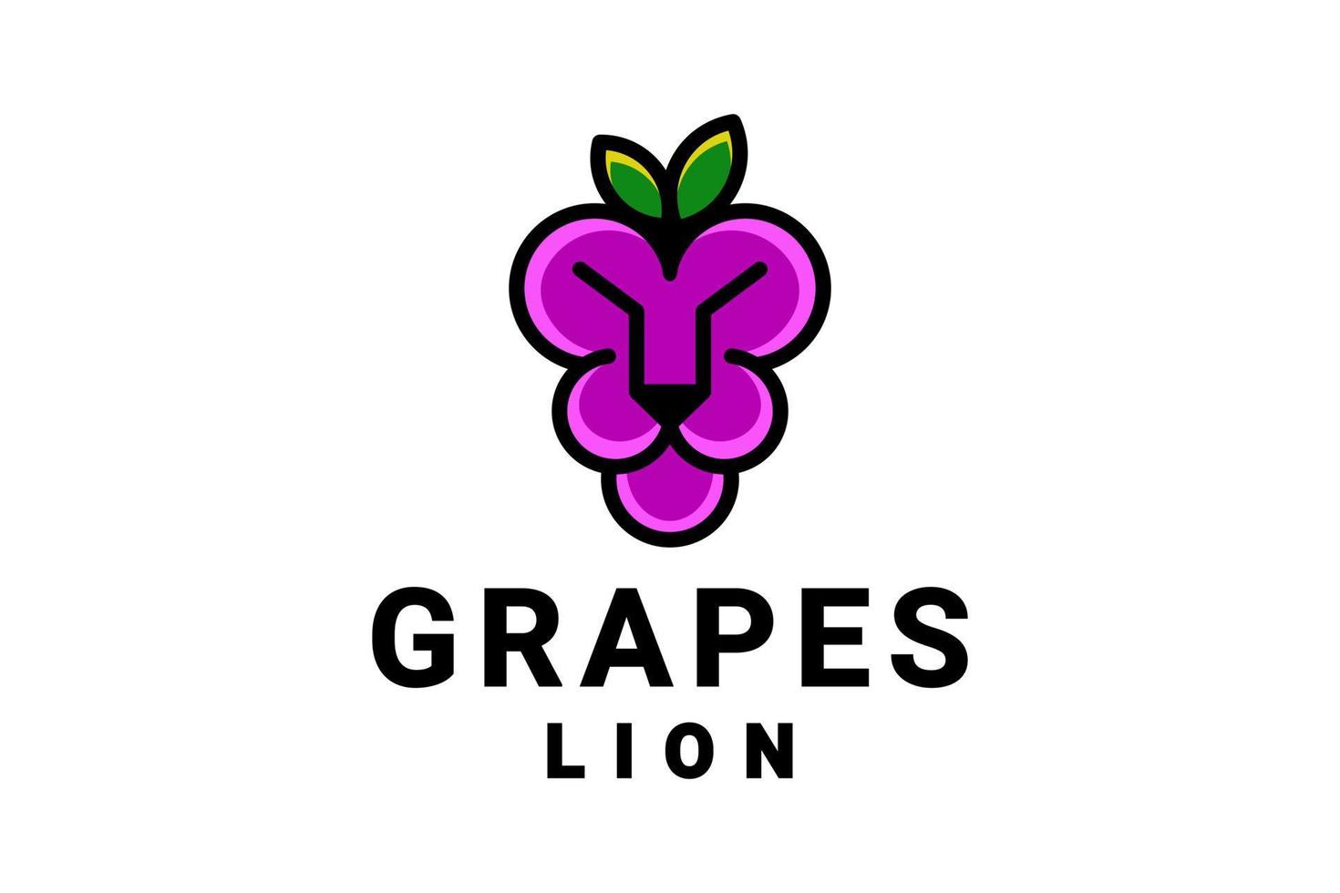 diseño de logotipo vectorial de combinación de uvas y león vector