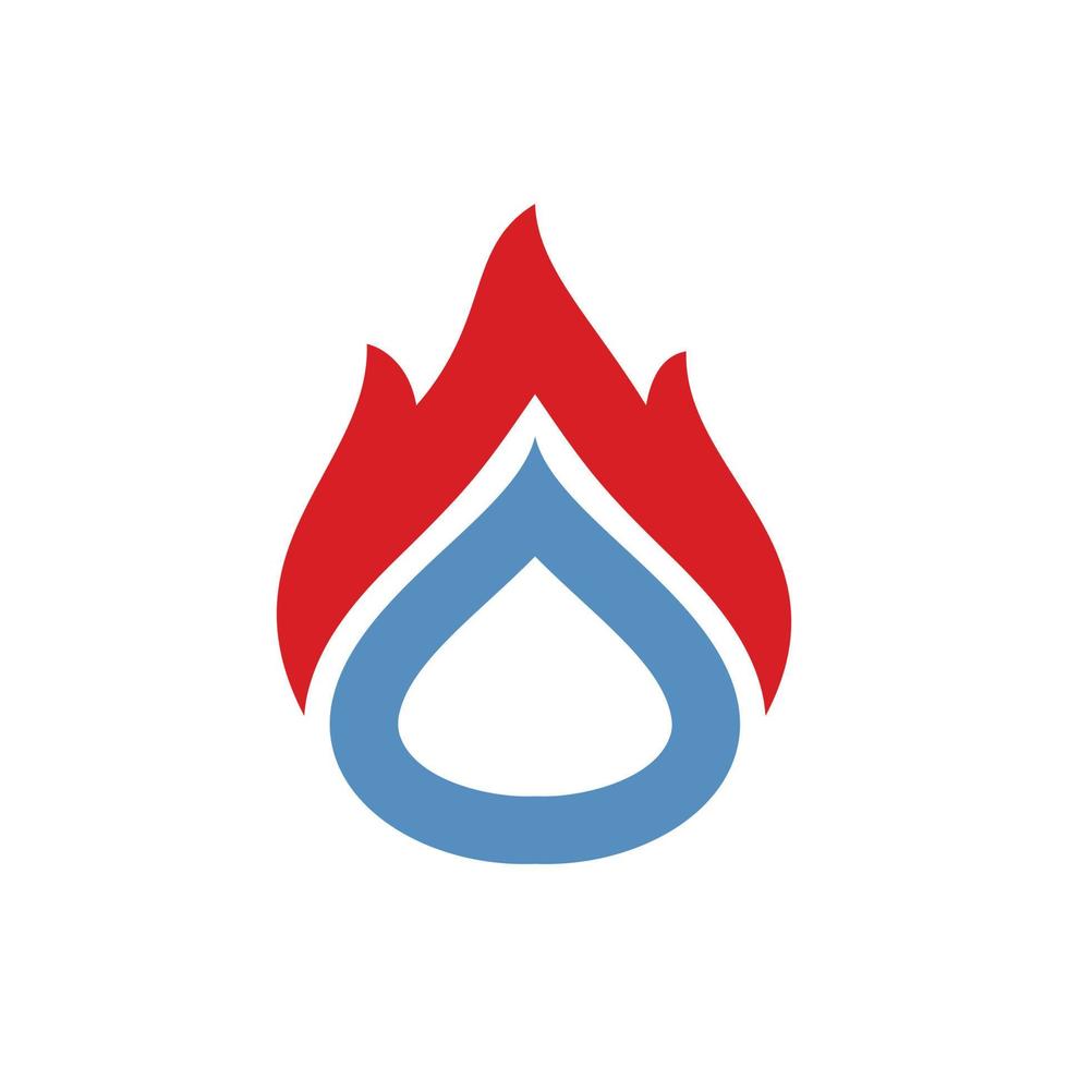 Fire combination with water drop in background white , flat minimalist vector logo design