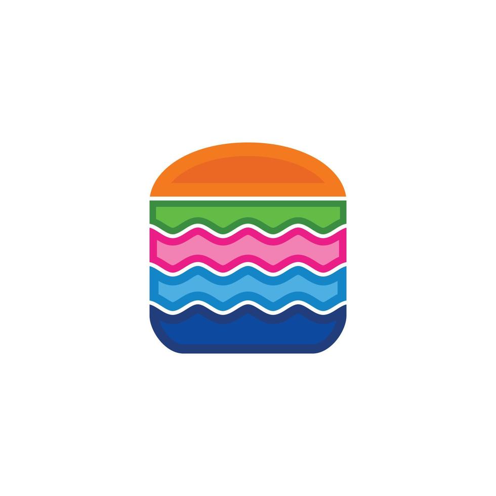 Burger combination with wave sea in white background, vector logo design flat minimalist