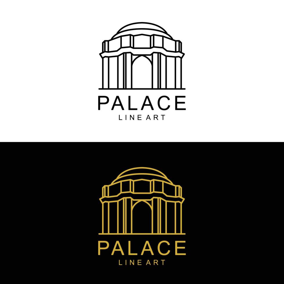 estilo de arte de línea de palacio de diseño vectorial en color negro, blanco y dorado vector