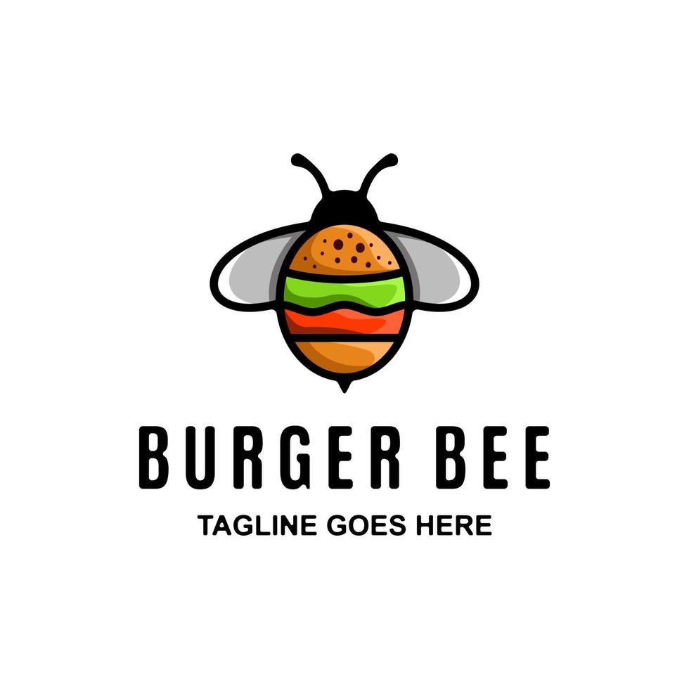 diseño de logotipo de vector de mascota simple de combinación de doble significado hamburguesa y abeja
