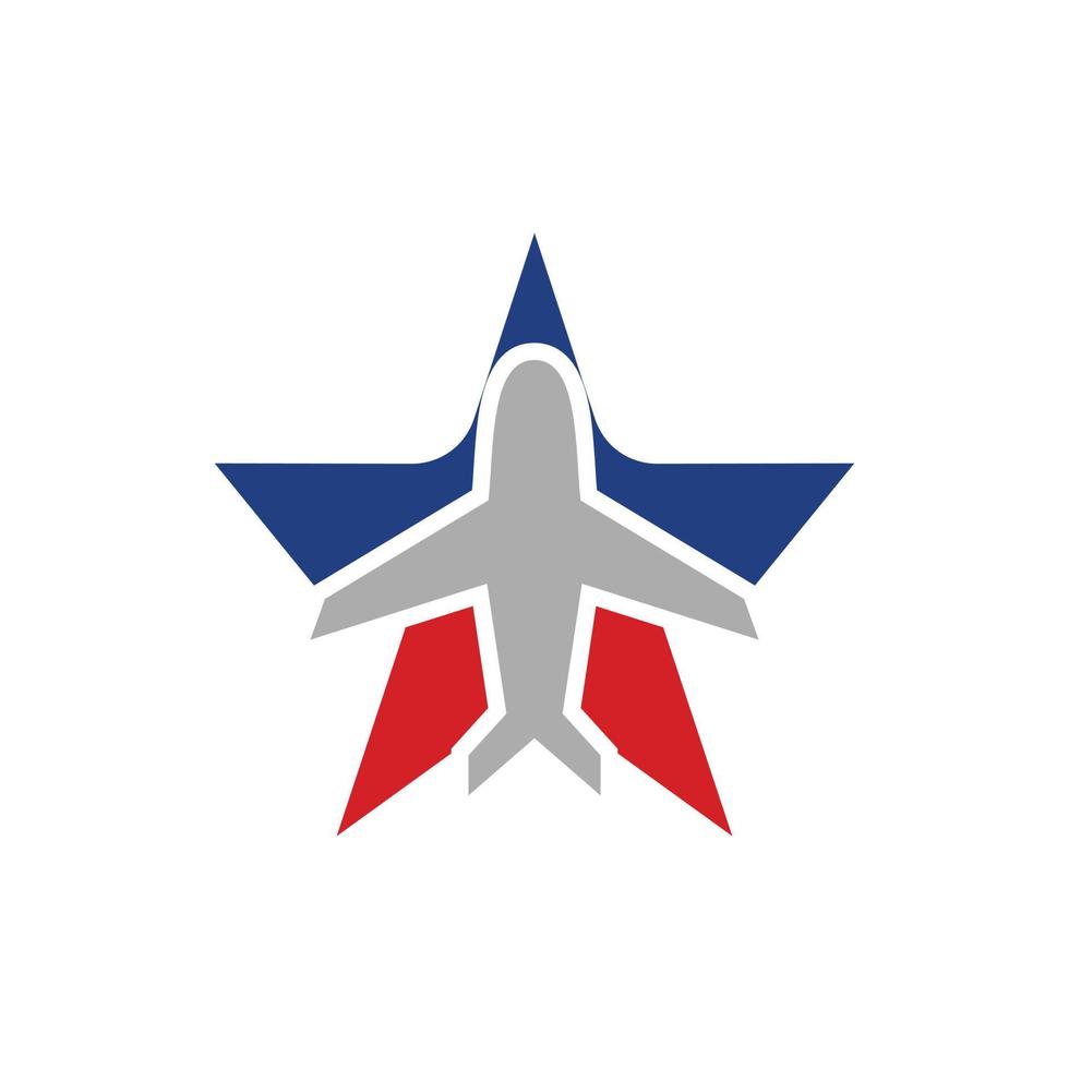 Star plane in white background, minimalist vector logo design