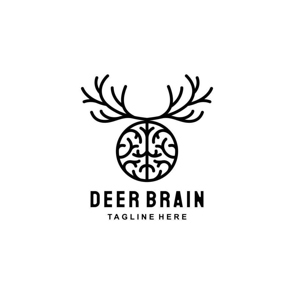 Deer combination with brain ,line art style , Logo Design Vector
