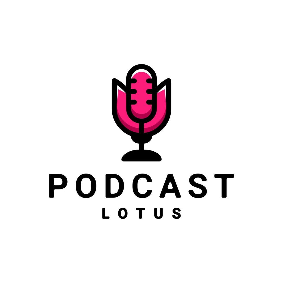 combinación de diseño de logotipo de doble significado de micrófono y podcast de flor de loto vector
