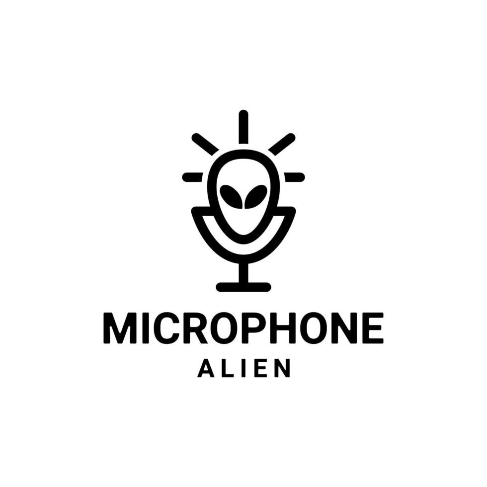 combinación de diseño de logotipo de doble sentido de micrófono y alienígena vector