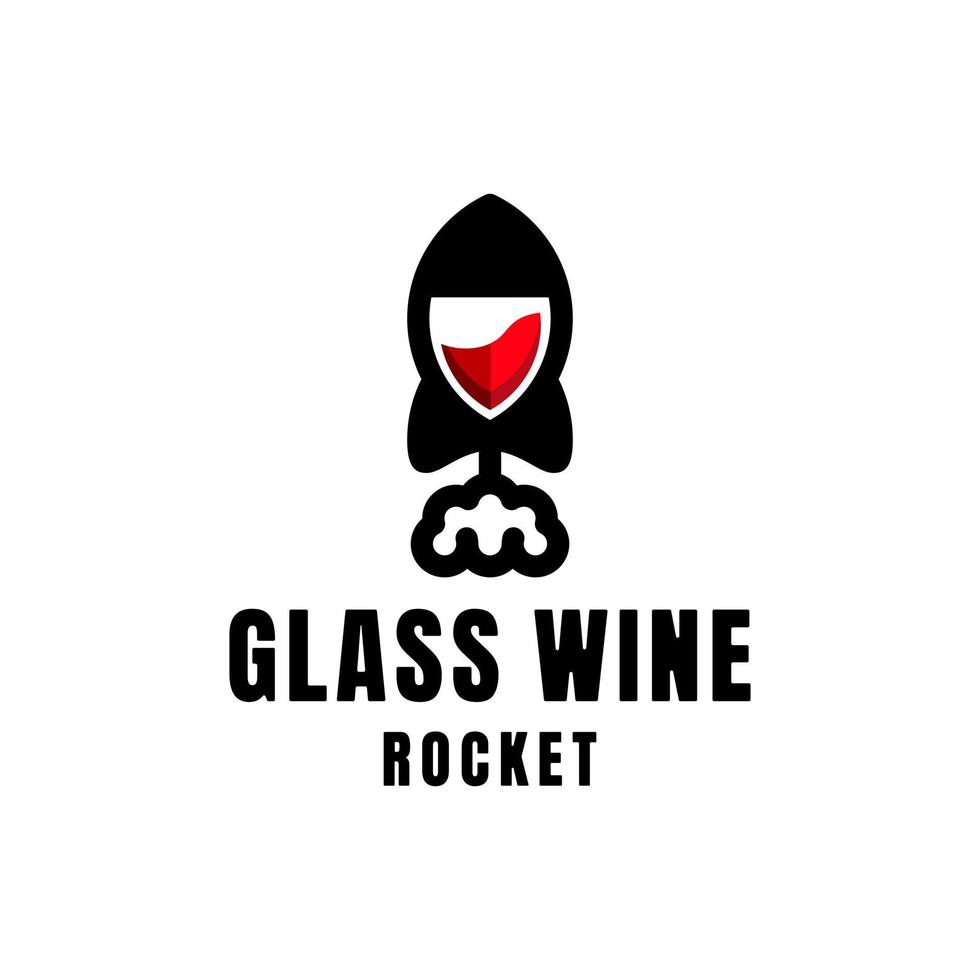 Combination glass wine and rocket in background white, design logo vector editable