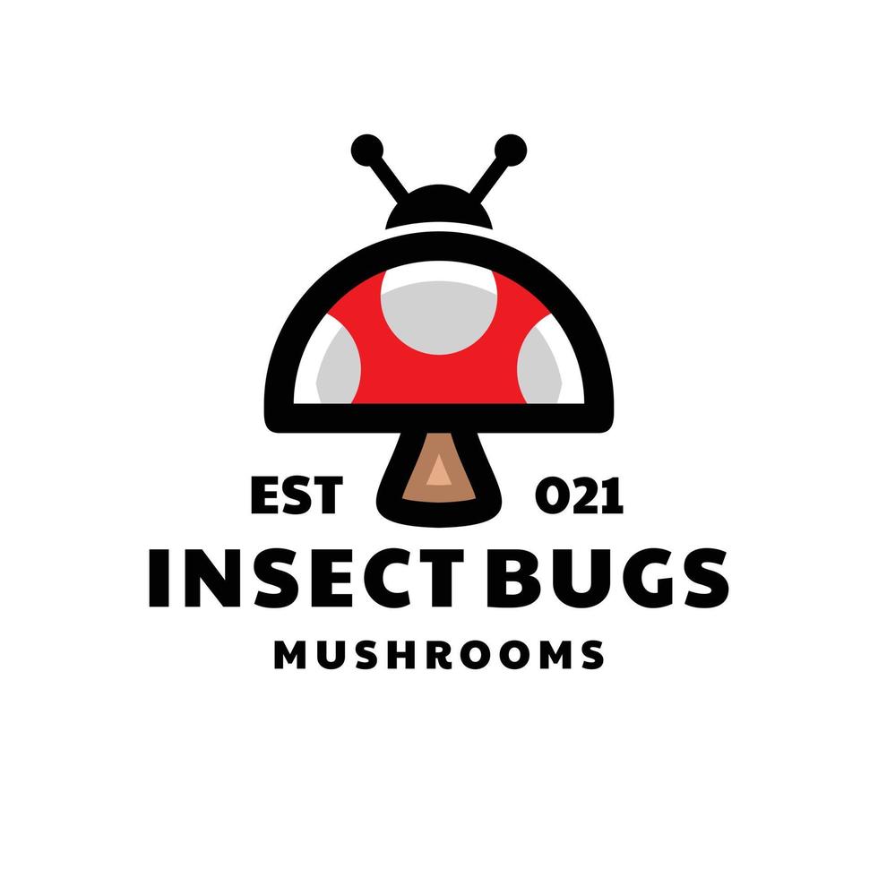 Insect combination with mushrooms in white background, template vector logo design