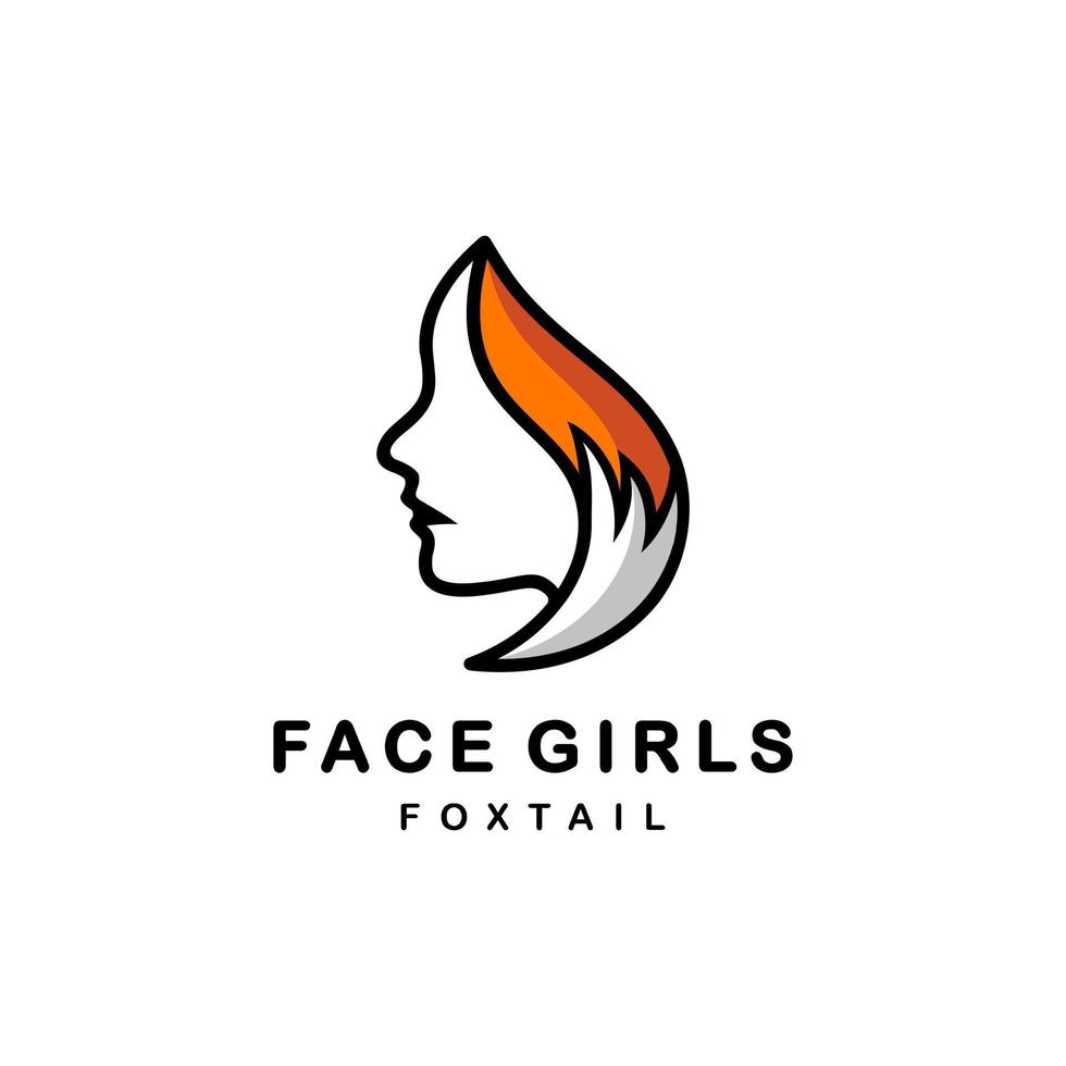 Face girls line combination with fox tail in background white,vector template logo design editable for beauty fashion or business etc as you wish vector