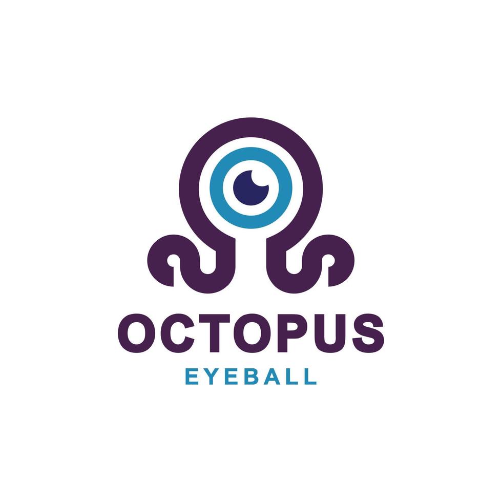 Combination Octopus and eyeball with flat minimalist style in white background , template vector logo design editable
