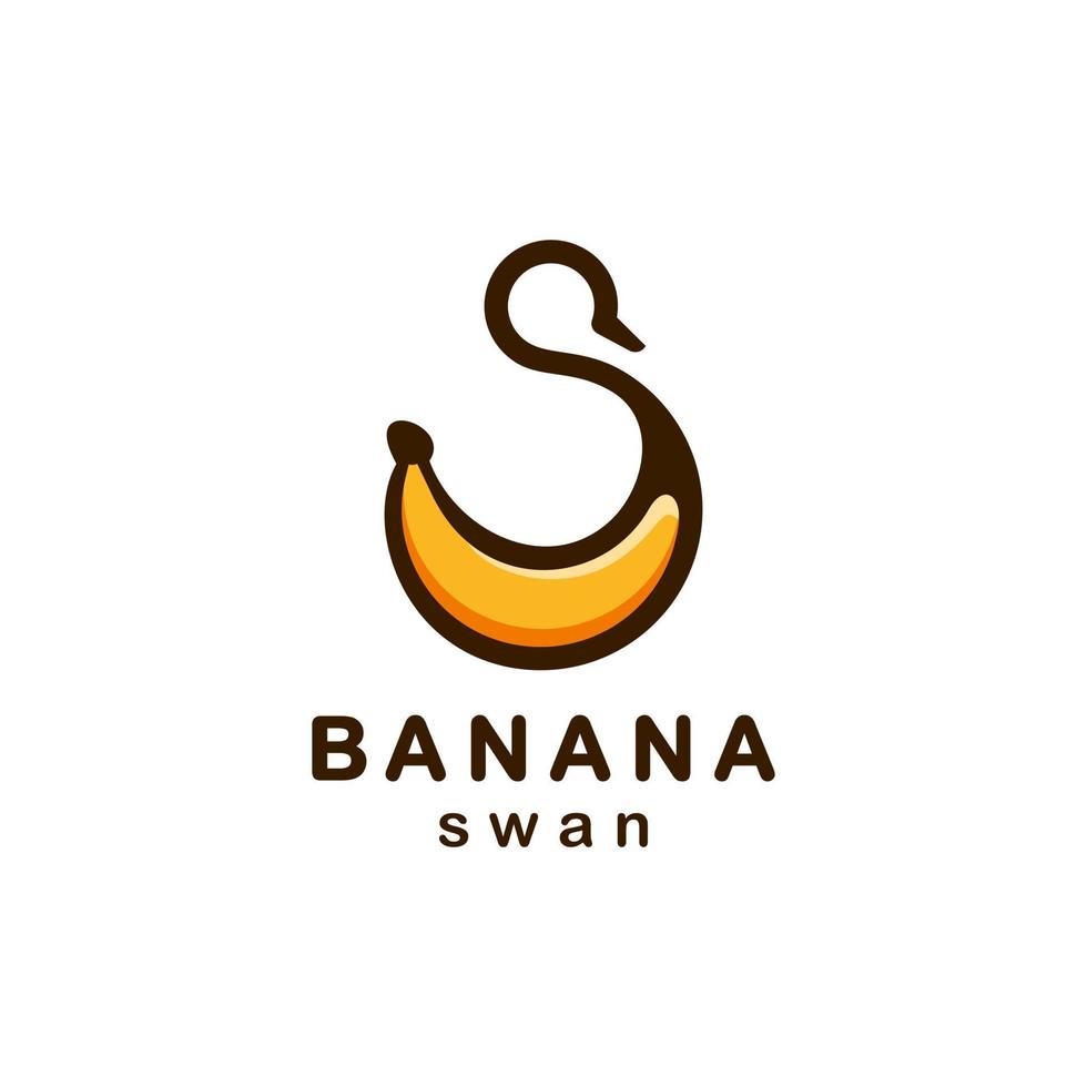 Unique cute simple from double meaning Banana combination and swan in white background, vector template logo design editable