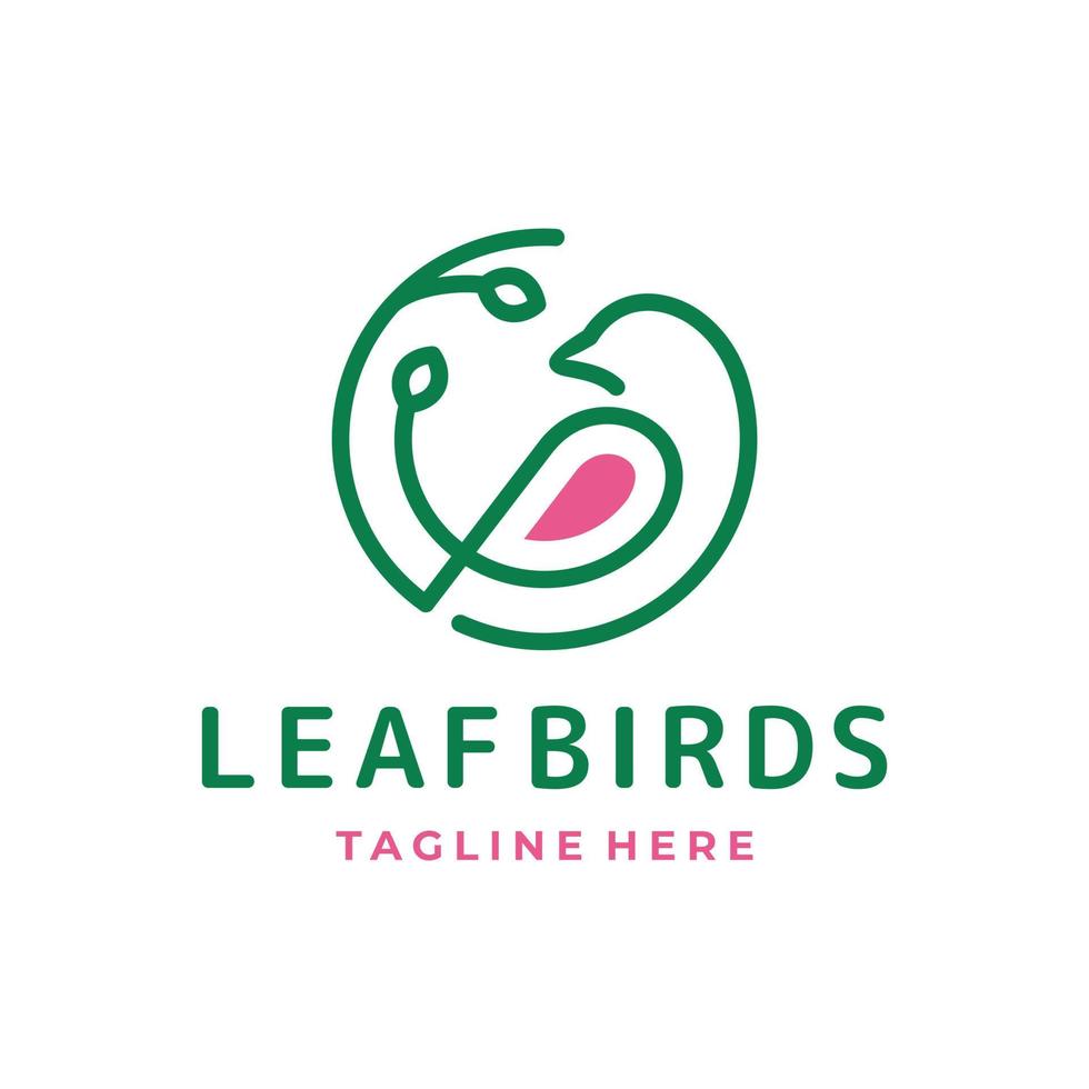 Double Meaning Logo Design Combination of Birds and leaf with line art style vector